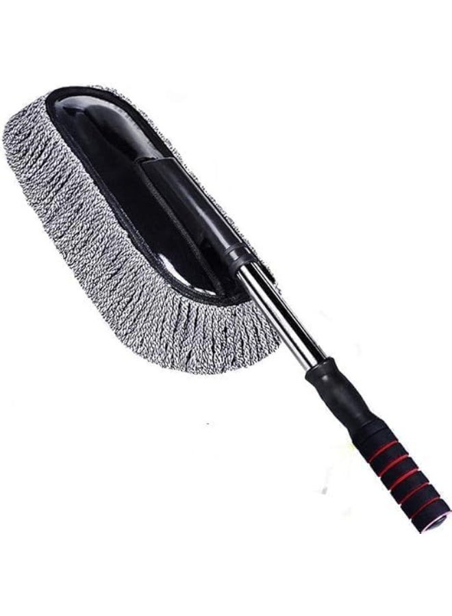 فرشاة غسيل السيارات مع ممسحة ومقبض تلسكوبي، مصنوعة من ألياف دقيقة ناعمة مقاومة للخدش، رأس قابل للإزالة، أداة تنظيف داخلية وخارجية للسيارات، للعناية المنزلية والتفاصيل، قابلة للتمديد من 70 سم إلى 85 سم - Image 4